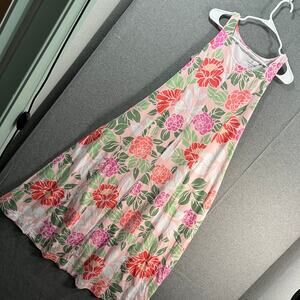 Cuddl Duds Flexwear Paneled Maxi Dress Pink Floral Size Small